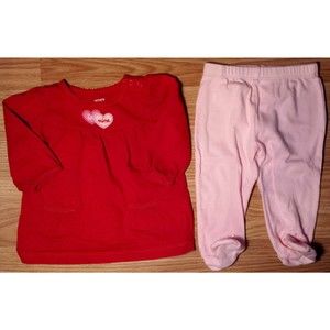 Girl's Size 6 M 3-6 Months 2 Pc Carter's Red "Be Mine" Heart L/S Top, Pink Pants